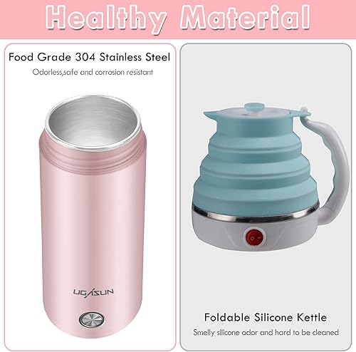 Miniatura 5 de Hervidor de viaje hervidor de té eléctrico portátil de 135fl oz caldera de agua pequeña taza de café con aislamiento de doble pared botella de