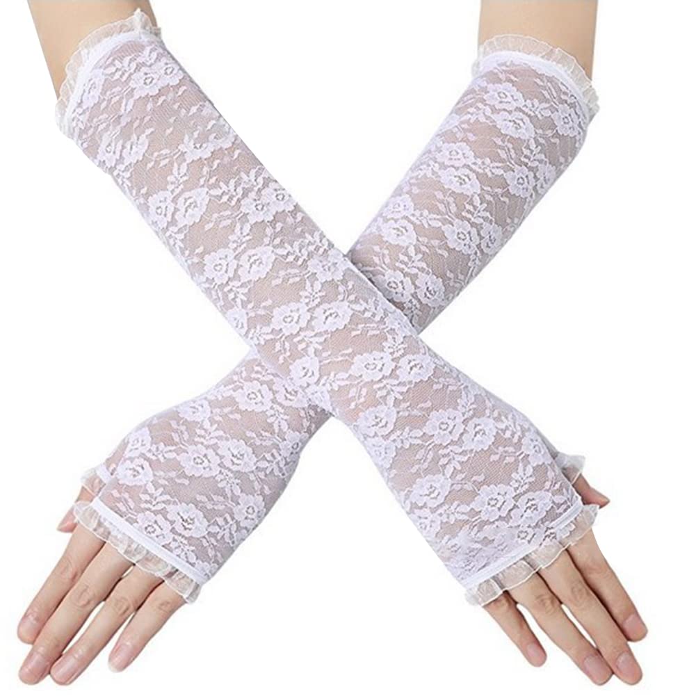 Guanti In Pizzo Da Sposa Senza Dita, Mezze Dita, Elastici E Traspiranti, Lunghezza 19 Cm, Lavabili A Mano, Perfetti Per Matrimoni E Feste - copertina