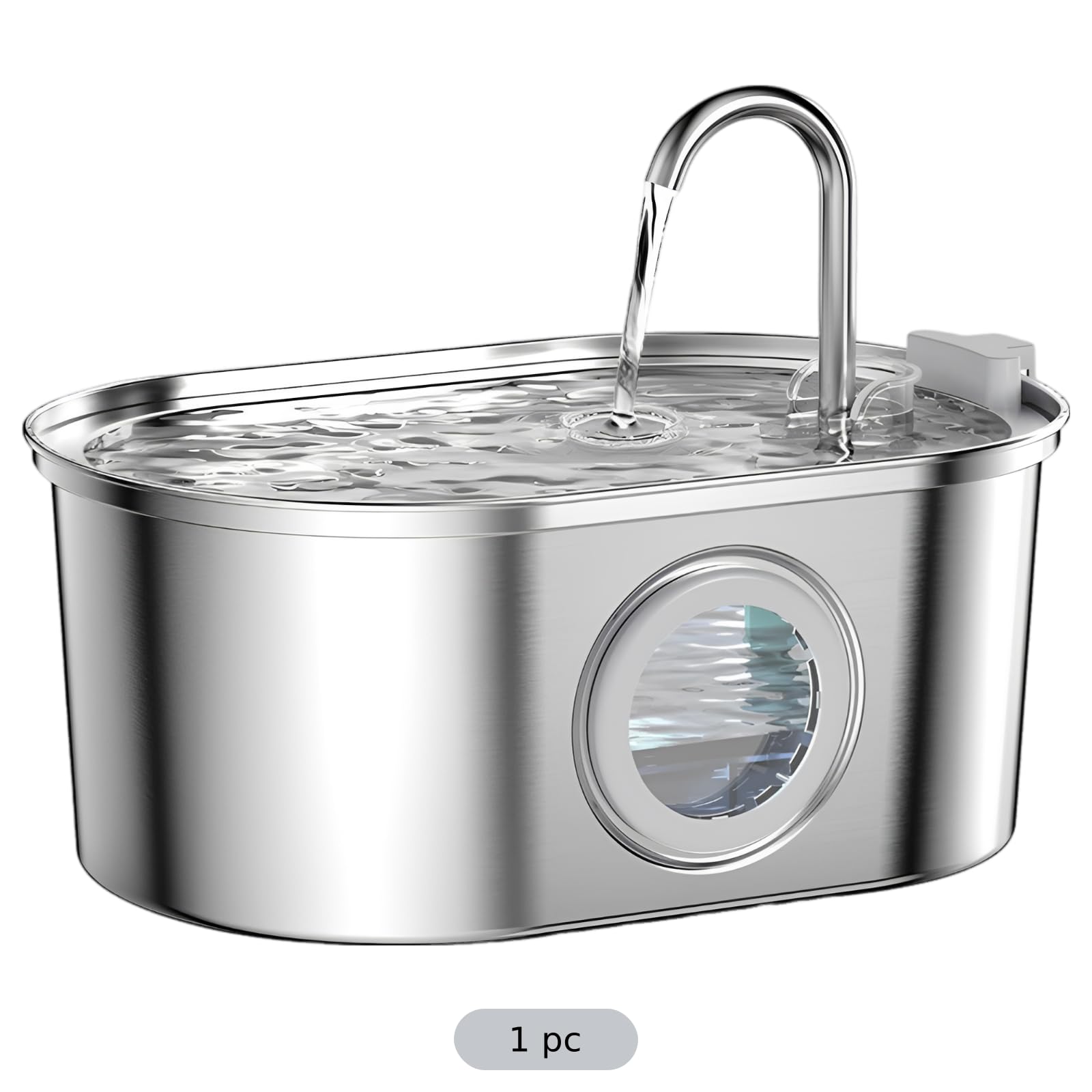 Fontana per animali domestici in acciaio inox da 3,2 l, fontana automatica per gatti con filtraggio multistrato, finestra visibile, sicura per alimenti, adattatore USA, 25,4 x 10,4 x 17,8 cm, per