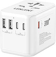 Vista 15 de LENCENT Adaptador universal de enchufe de viaje, adaptador de corriente internacional con doble salida de CA, cargador de pared mundial para EE. UU.