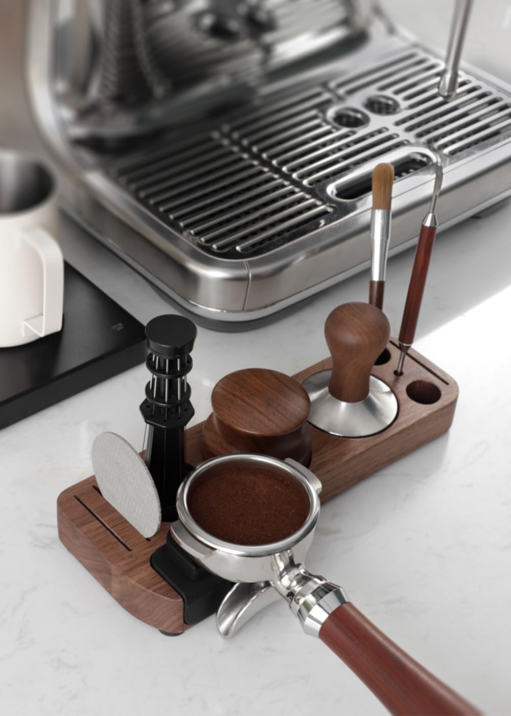 Estación de apisonamiento compacta, base de estación de manipulación de espresso, soporte para portafiltros de café de madera para accesorios de máquina de espresso de 51/54/58 mm