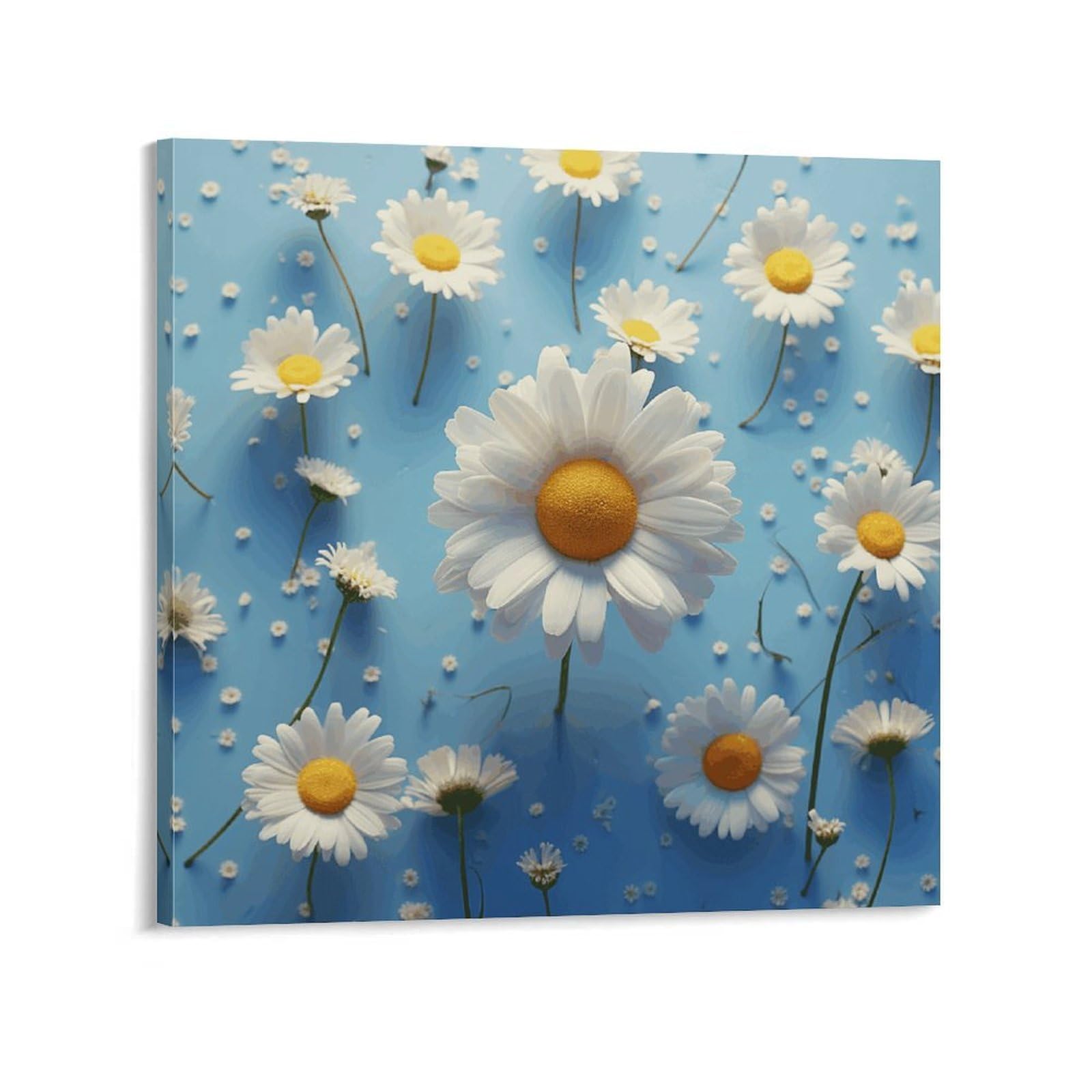 KLOPH Cute Daisy Canvas Wall Art for Living Room 08x8inch Modern Artwork Painting for Bathroom Hanging Canvas Prints Aesthetic Wallart for Bedroom Kitchen Office Wall Decor