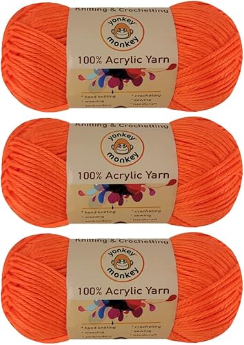 Yonkey Monkey - Hilo acrílico elegante, paquete de 3 unidades de 10.58 oz para tejer ganchillo para manualidades (naranja 24)