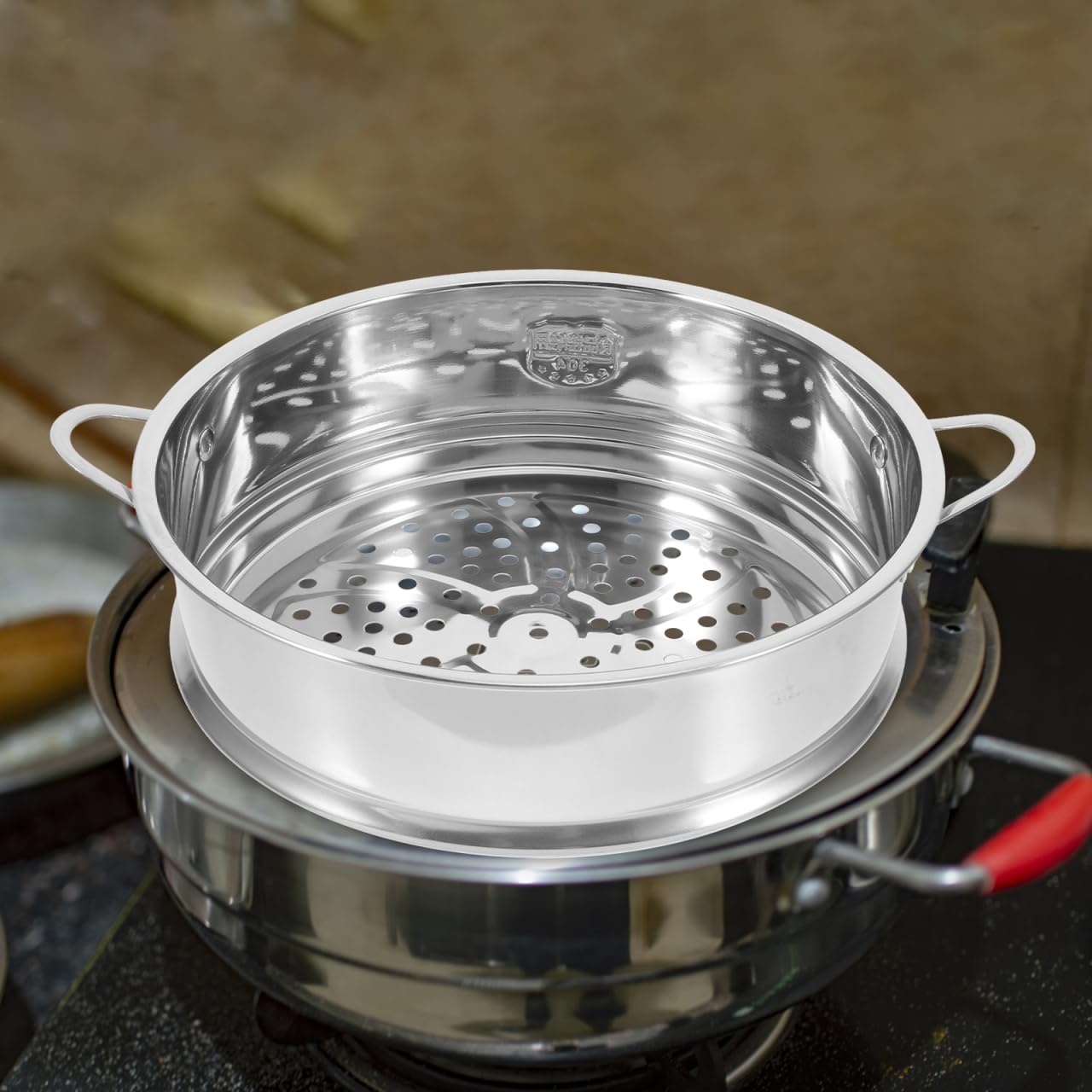 Operitacx Edelstahl Dampfkorb 22Cm Mit Doppelgriff Energiesparender Dämpfeinsatz Für Gemüse Knödel Und Brötchen Praktischer Küchen-Dampfgarer Für Zuhause Und Restaurant