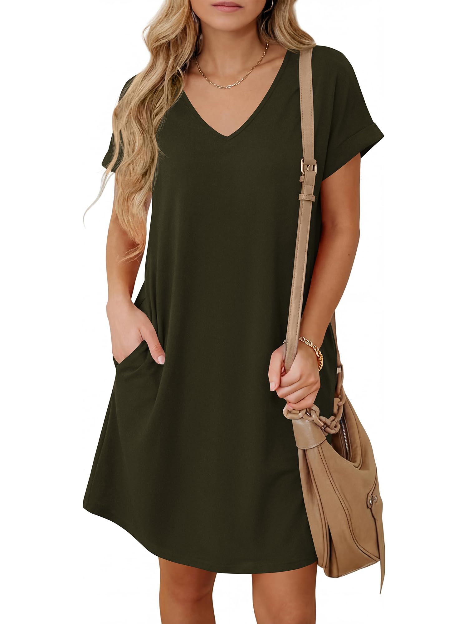 BTFBM Womens Summer Dresses 2026 Pockets Short Sleeve Loose Nightgowns Pajama Beach Vacation Casual Spring T Shirt Dress