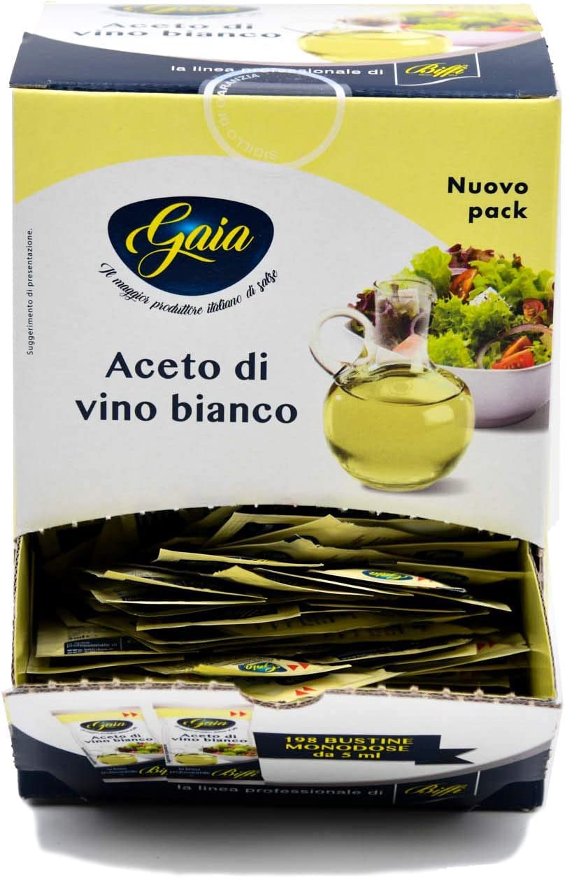 Gaia - New Linea Professionale Biffi - Aceto di Vino Bianco - 198 Bustine Monodose da 5 ml - Ristorazione, Catering, Maxi Formato, Condimenti