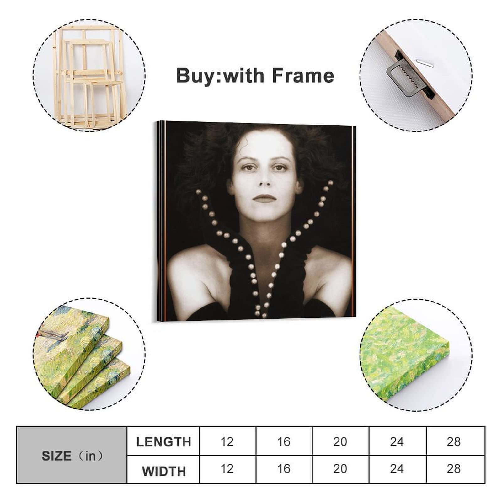TeDe Stampa artistica su tela con giovane attore Sigourney Weaver, per soggiorno e camera da letto, decorazione artistica da parete, 50 x 75 cm, con cornice