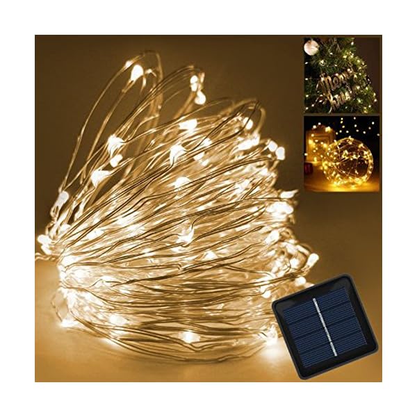 Samoleus 150er LED Solar Kupferdraht Lichterkette Warmweiß 15 Meter, Wasserdichte Solar Außen Sternen Lichterketten…