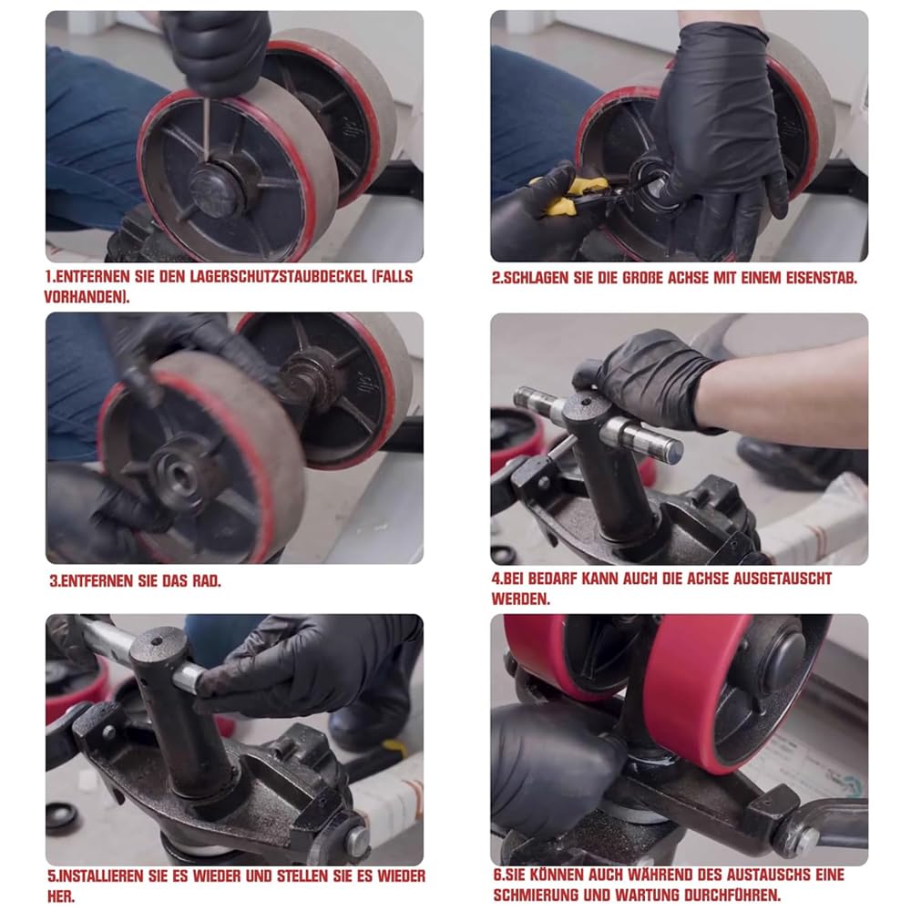 2 roues de chariot élévateur en polyuréthane 200x50 mm, roue de direction rouge, axe Ø 20 mm, y compris roulement à billes pour roues de rechange de chariot élévateur PLODAXE