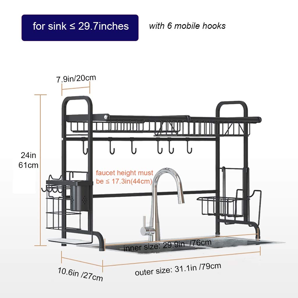 Abtropfgestell Für Spülbecken, Geschirrtrockner Aus Edelstahl, Küchenutensilien-Ablage, Multifunktionaler Geschirr-Organizer Mit Besteckhalter, Platzsparend, Für Spülbecken Mit Weniger Als 75,4 Cm Br