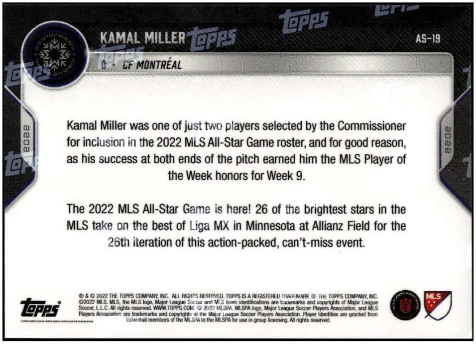 KAMAL MILLER 2022 Topps NOW Red /10 MLS All-Star Game #19 NM+-MT+ Soccer CF Montreal