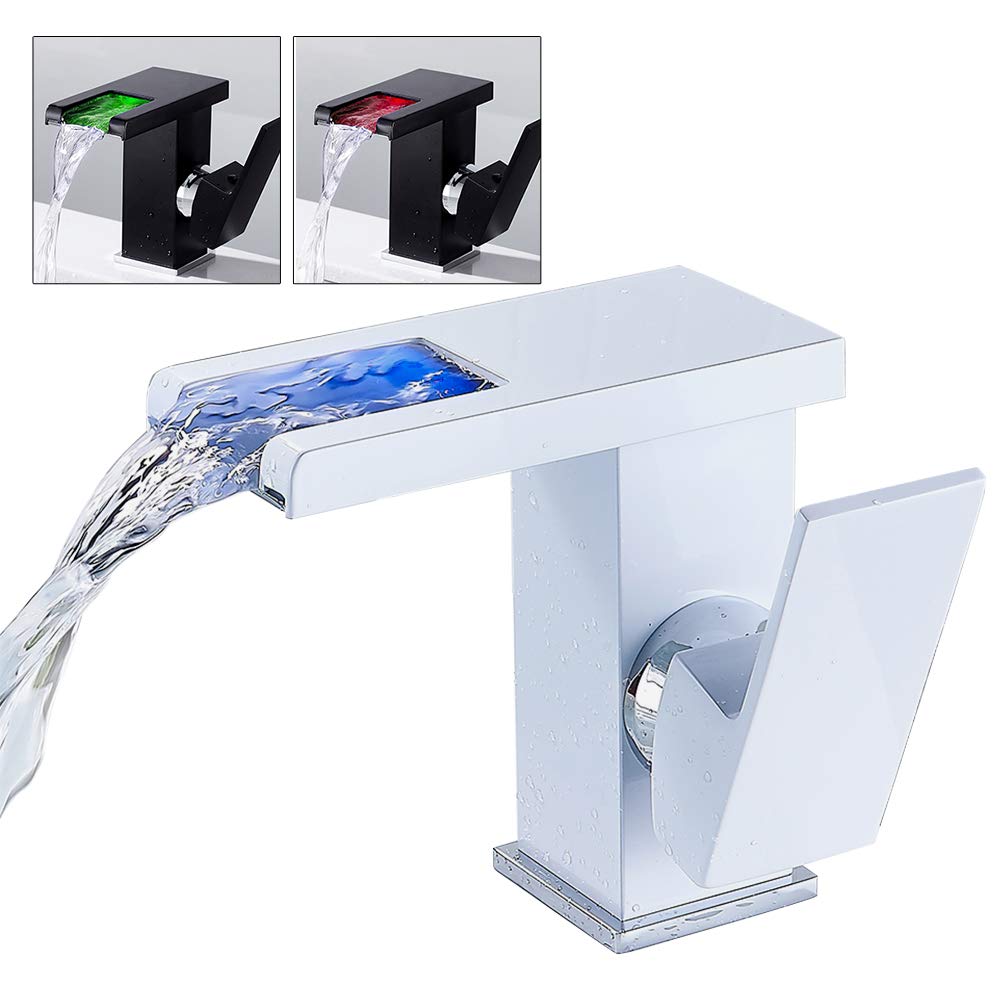 Bateria umywalkowa LED, 3 zmieniające kolory, armatura umywalkowa z czujnikiem temperatury, armatura umywalkowa, wodospad, armatura łazienkowa, mosiężna, nadaje się do łazienki, kuchni