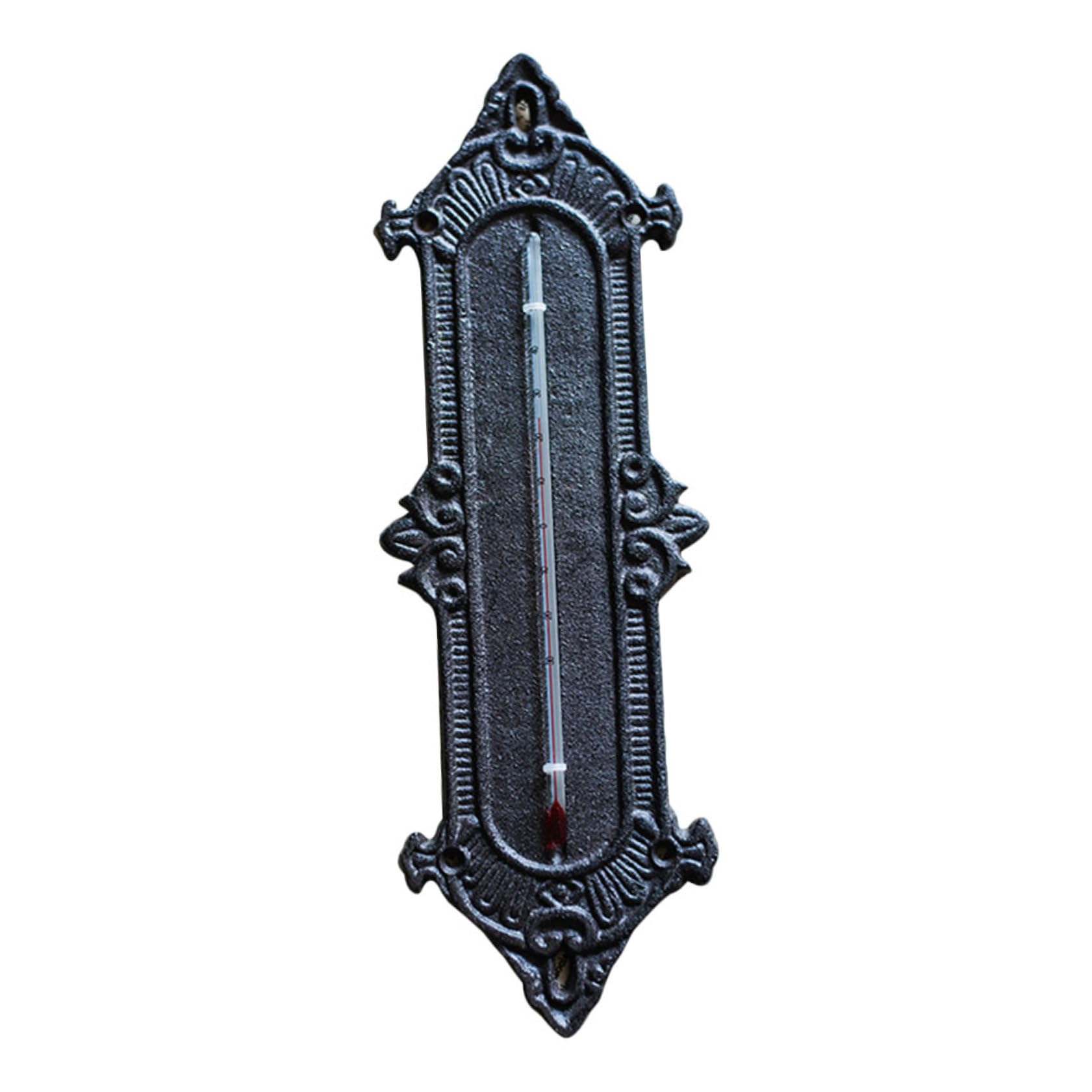 Gewächshaus Thermometer Wandthermometer aus Eisen, Schwarz, 1 Stück | Raumthermometer für Wandmontage, Präzise Messwerte, auch Aufstellung dem Tisch