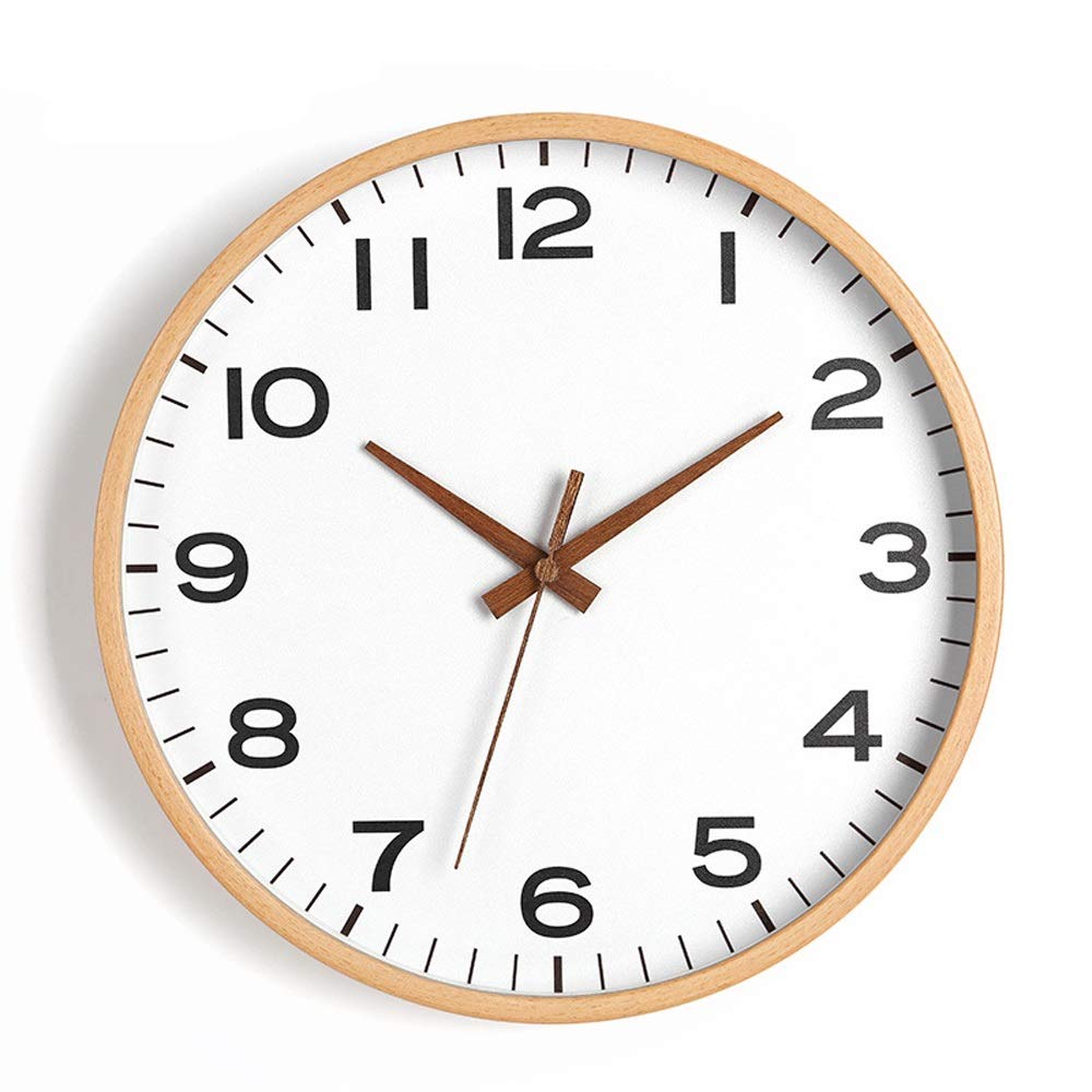 Horloge murale en bois massif rond muet de 10 pouces couleur B avec mouvement du soleil