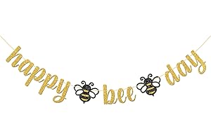 Sparkling Gold Glitter Happy Bee Day Bumble Bee Theme Birthday Banner
