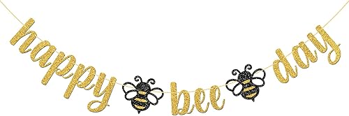 Cartel de Feliz Día de la Abeja con purpurina dorada/Suministros de fiesta de baby shower con temática de abejorros/Nueva mamá/fiesta de revelación
