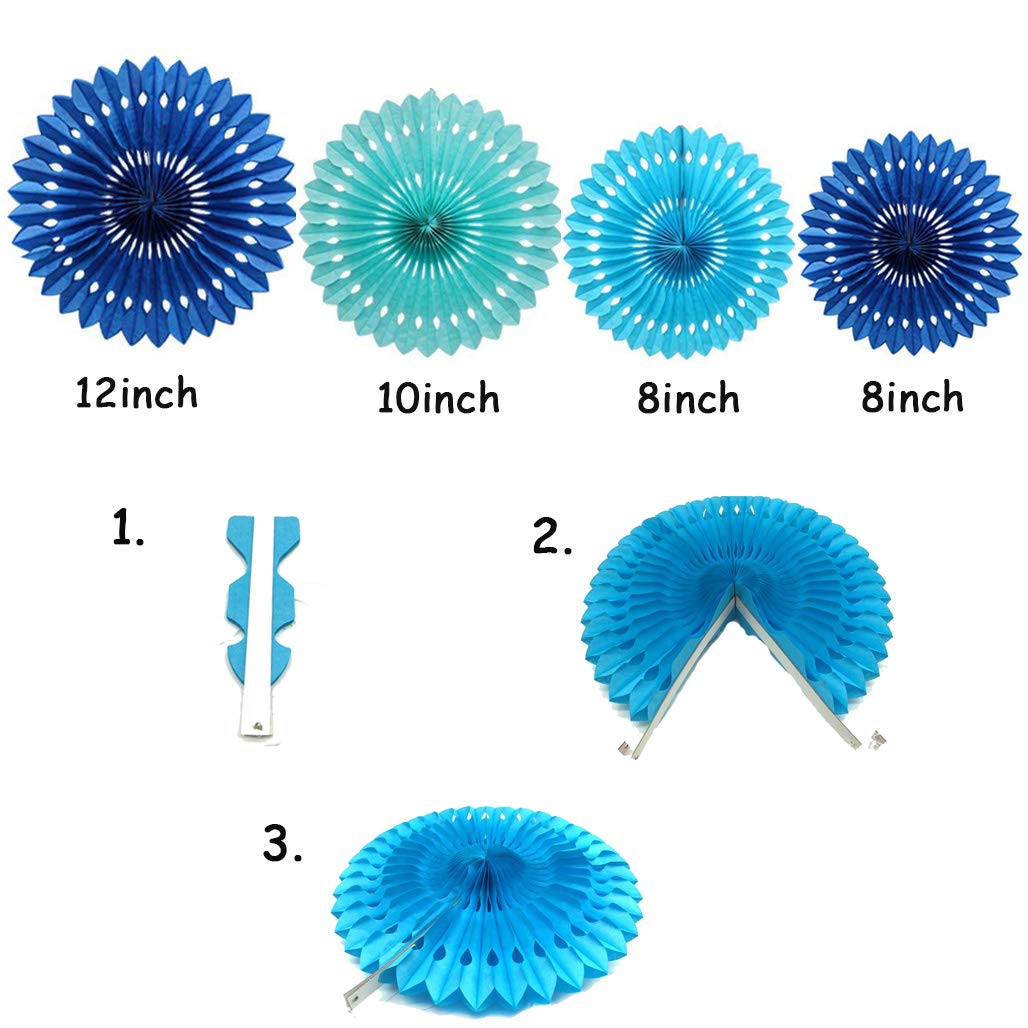 Set Decorazioni Festa ZERODECO - Pompon Carta Velina, Fiori E Palline Nido D'Ape, Blu - Foto 3