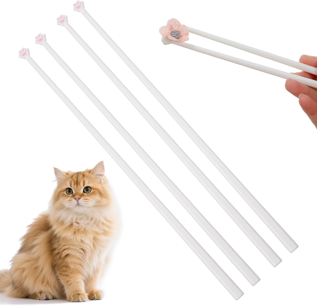 2 Pairs Cat Chopsticks, Cat Paw Cute Chopsticks, Snack Chop Sticks,Cute Fun Pink Paw Prints Lightweight Non-Slip Grip Eating Reusable Chopstick, Kitty Themed Chopstick Gift for Cats Lovers