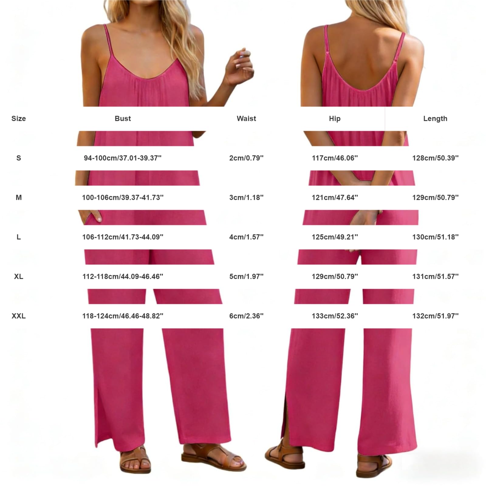 Tuta estiva da donna, stile boho, con tasche, elegante | Tuta intera con schiena scoperta, gamba larga, larga, salopette, casual, per le vacanze