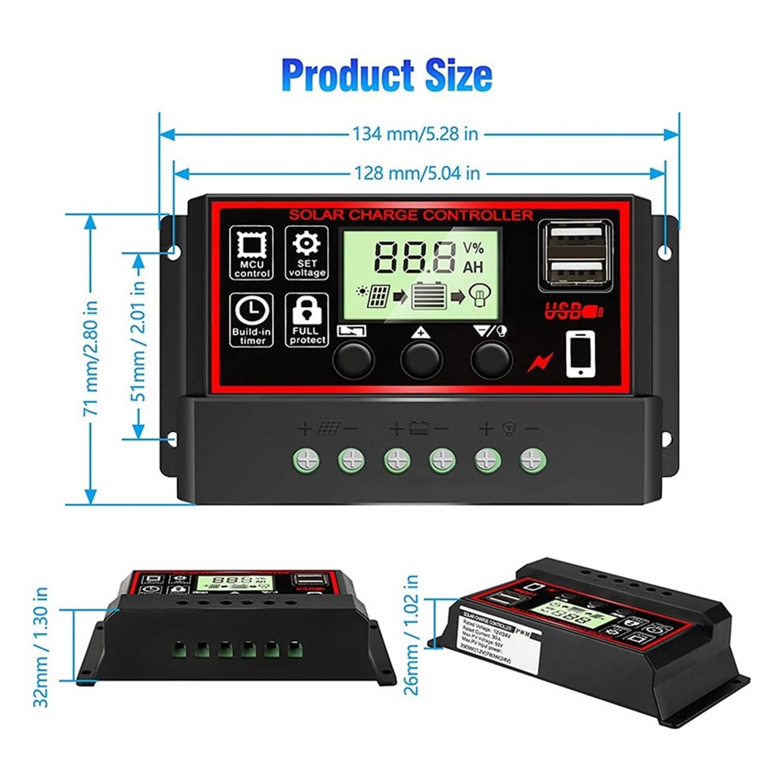 10/20/30/40/50/60/100A 12V/24V Regolatore Solare Display Digitale Schermo LCD Pannelli Solari Automatici Regolatore di Carica A Batteria(30A)
