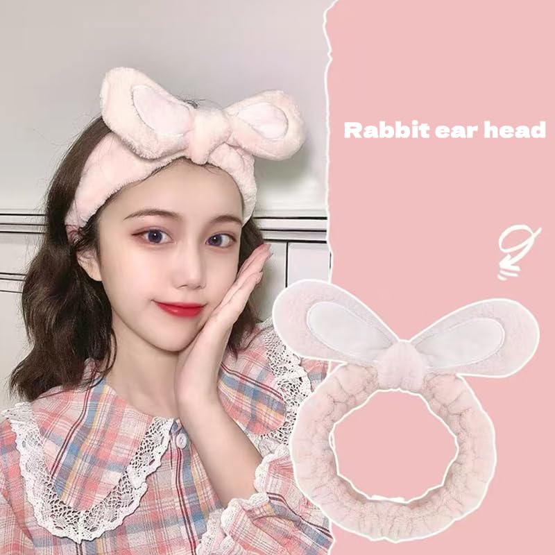 Pink Easter Bunny Rabbit Ears Headband for Women Girls Make Up Hairands for Washing Face Spa Hair Band for Girls Women Yoga Sport Rabbit Ears Hairand for Skin Care Bath Shower Headband Head Wrap - Image 4