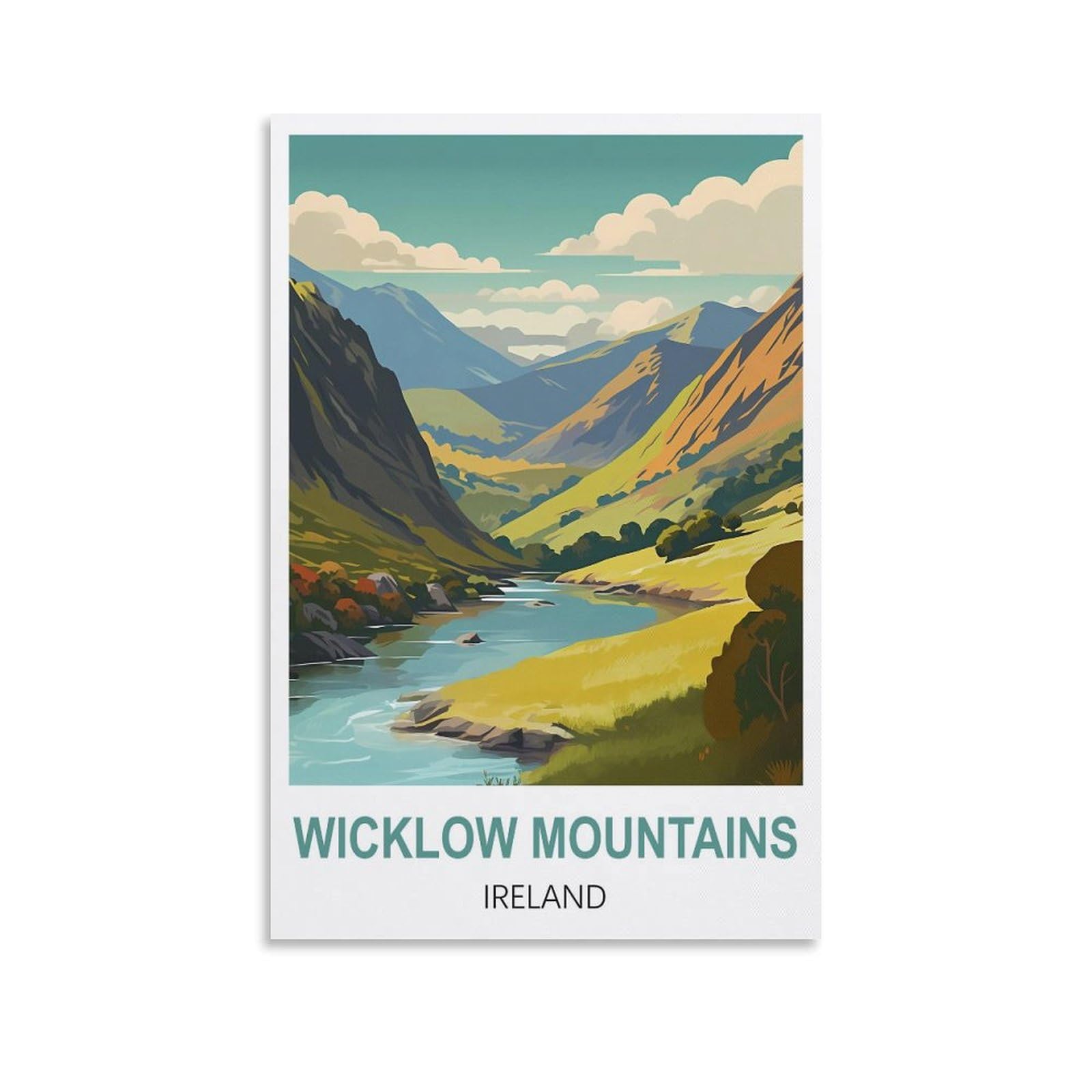 Hnrojico Unframe-Style Wicklow Mountains Ireland Vintage Travel Poster 12X18inch(30X45cm) Canvas Wall Art Poster Prints
