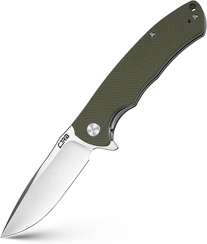 CJRB CUTLERY EDC Knife Taiga (J1903) Cuchillo plegable de bolsillo AR-RPM9 hoja de acero y mango OD verde G10 con clip, agujero de cordón plateado
