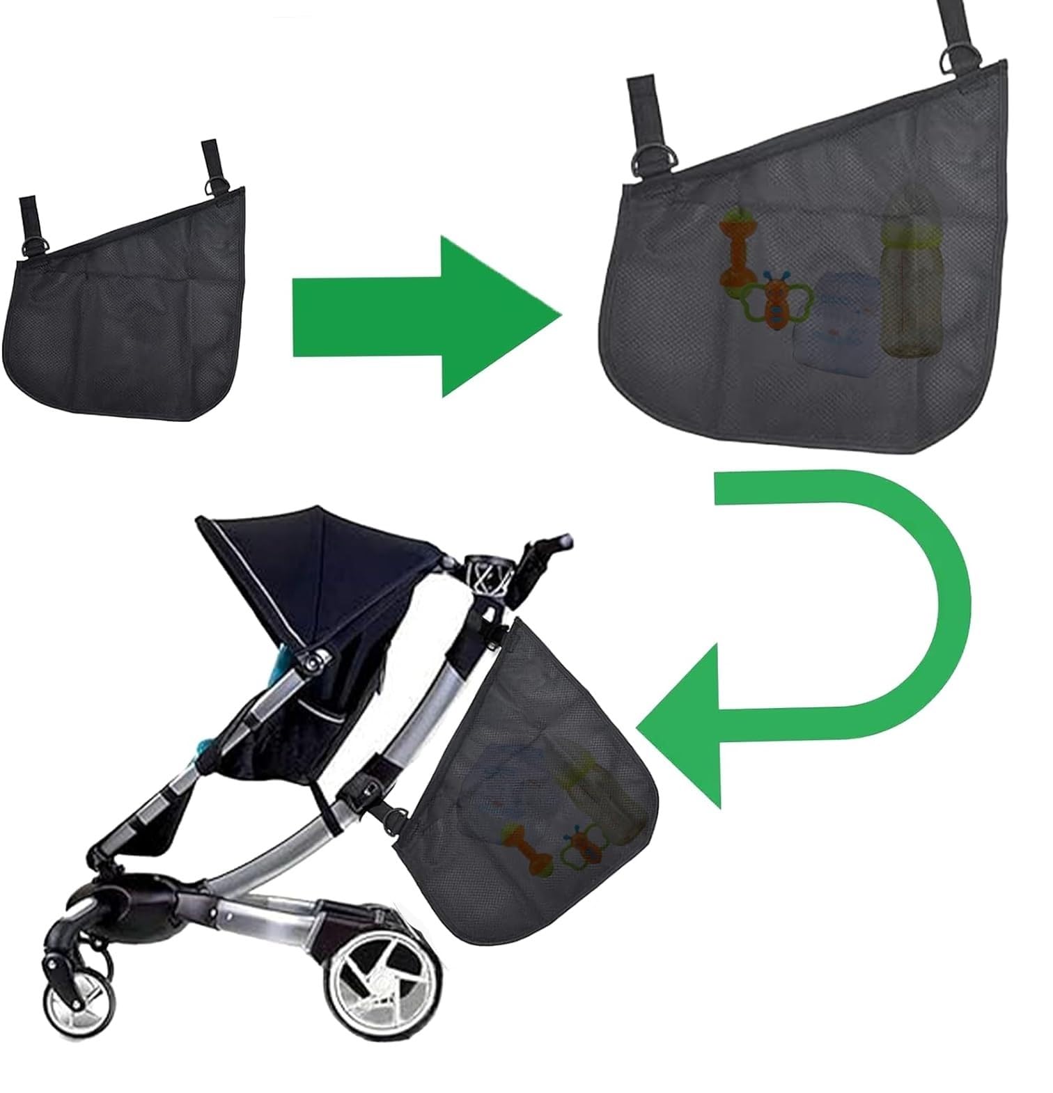 ALASKA® 2 Pack Baby Stroller Side Sling Bag, Black - Image 5 thumbnail