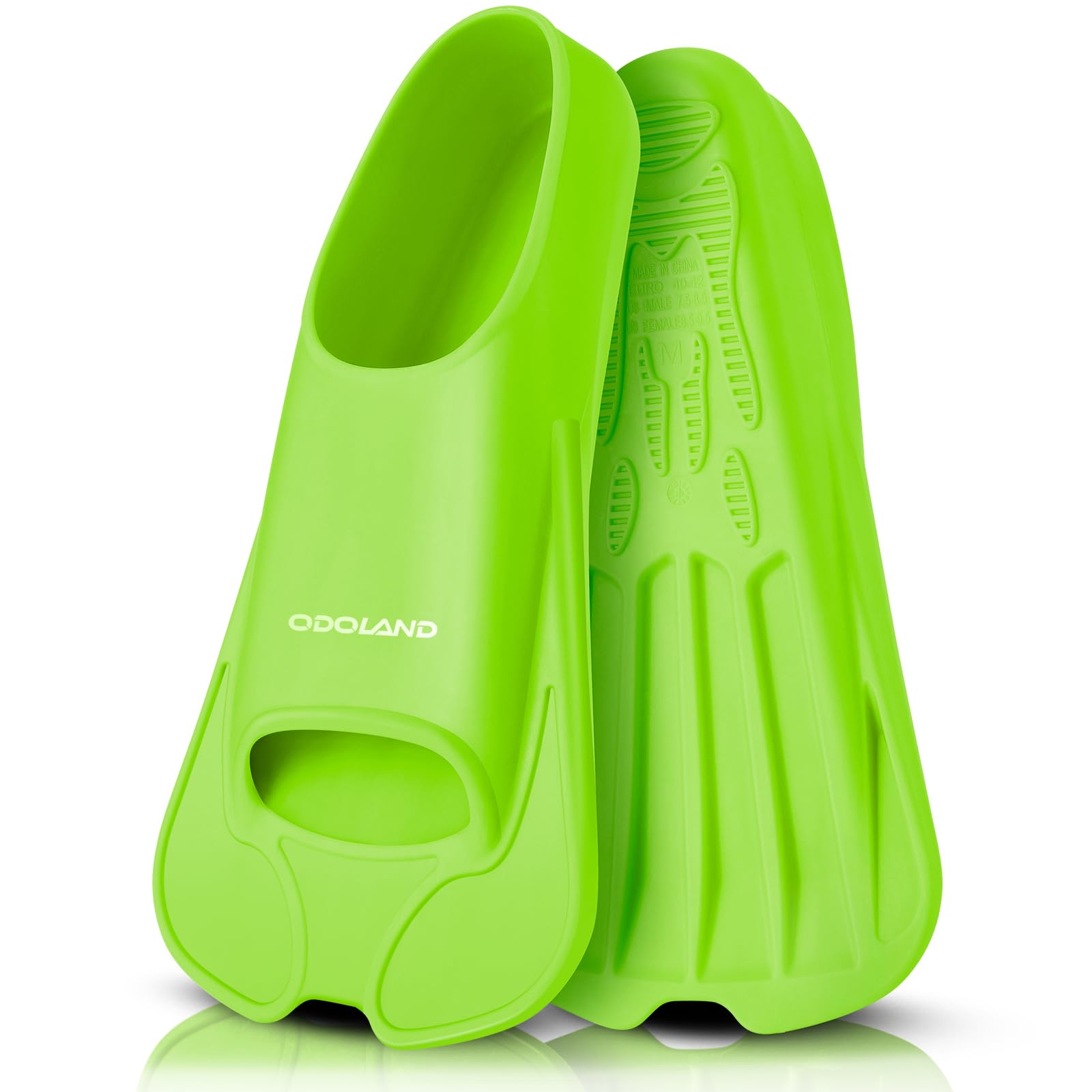 Odoland Premium Swim Fins, Light Weight Snorkel Training Fins Adjustable Feet Fins for Swimming Snorkeling Diving, Silicone Smooth Swimming Flippers Multi Size from Kid Adult Green M โ image 1