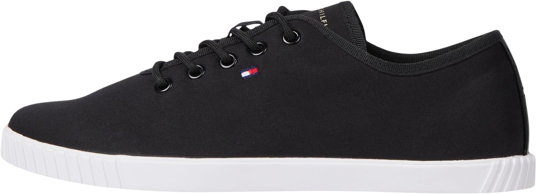 Tommy Hilfiger Women’s Elegant Canvas Lace-Up Cupsole Trainers, Black (Black), 3.5