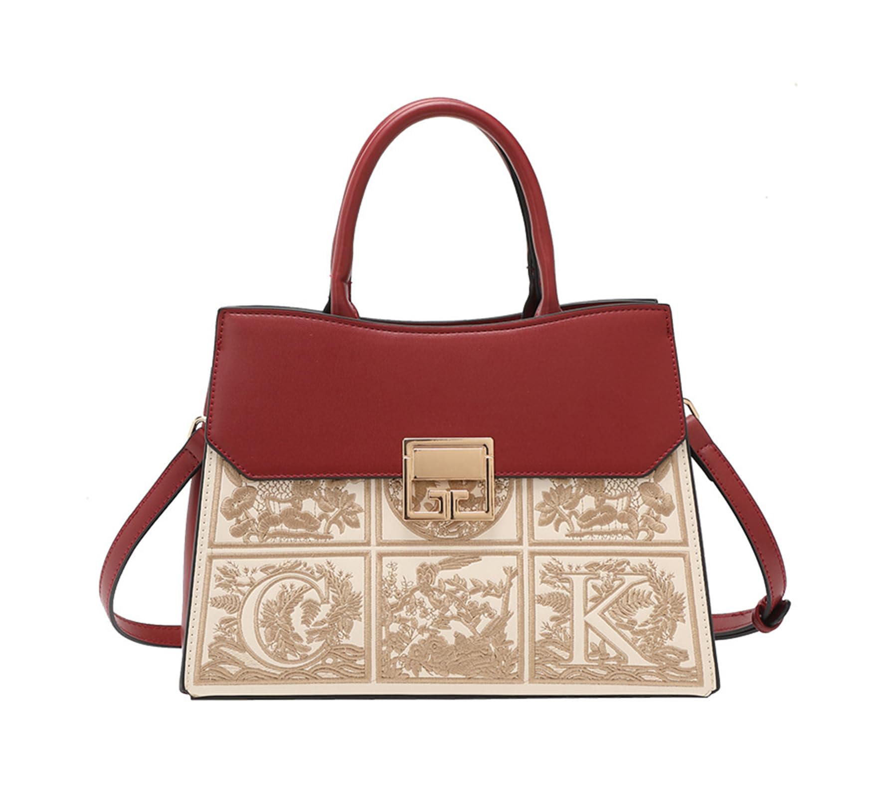 LANGSER Luxury Top Handle Shoulder Bag for Women PU Leather Embroidery Tote Crossbody Party Wedding Satchel Handbag and Purse