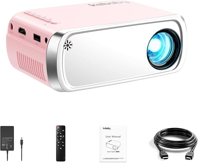 Proyector portátil, ksbaby proyector para Exteriores, Mini proyector de Video estético LED para películas portátiles al Aire Libre Compatible con HDMI, USB, computadora, TV Stick, iOS y Android