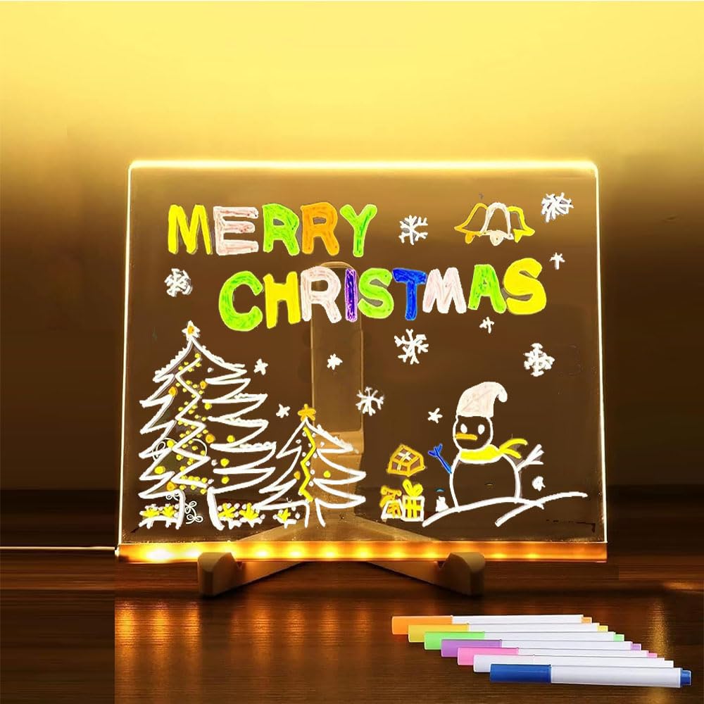 LED Note Board with Colors, Glowing Acrylic Message Marker Board, Illuminating Dry Erase Board with Sturdy Stand, Memo Letter Board with Interactive Light, White Board for Idea Generation (7.9*7.9in)