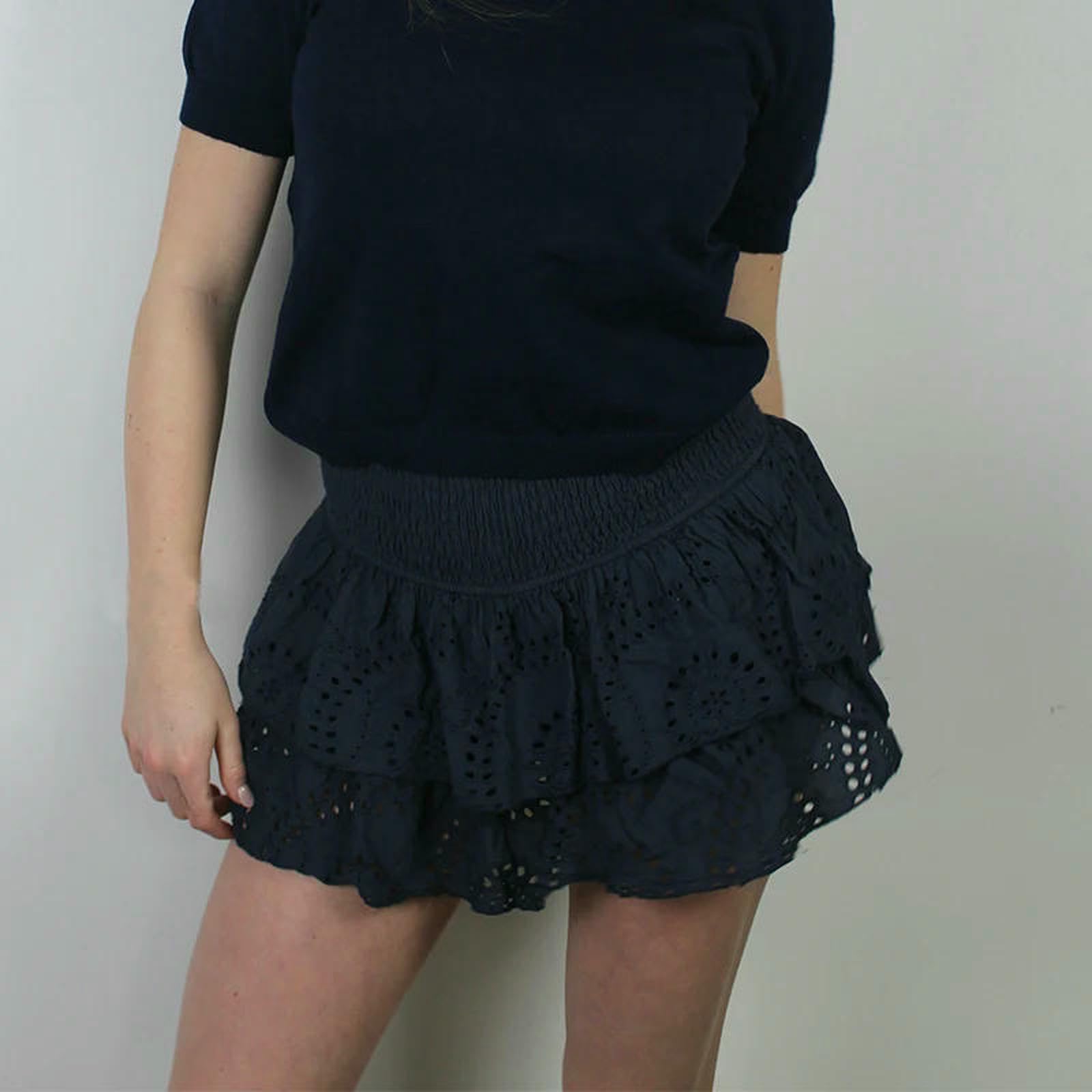 Rock Damen Frauen Rüschen Layered Hohl Mini Röcke Smocked Eine Linie Plissee Kurze Röcke Teen Mädchen Strand Röcke-blau-l