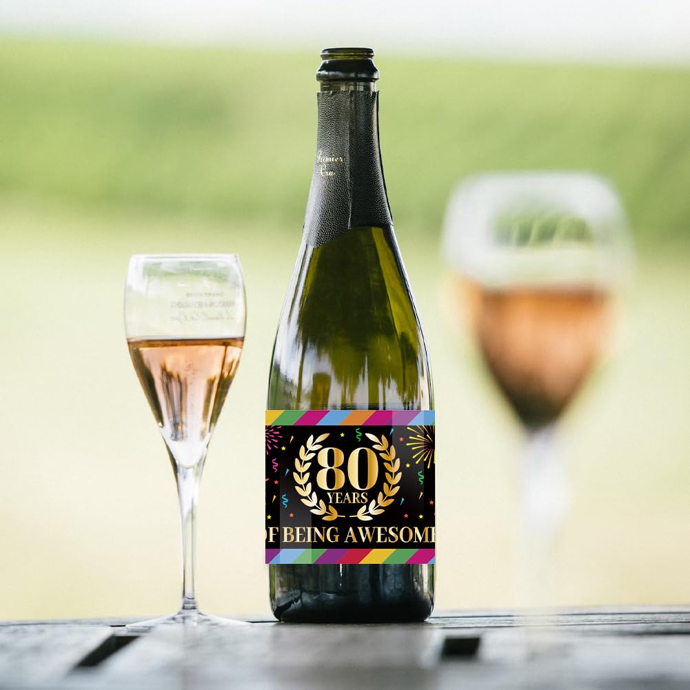 PH PandaHall 40 pz. Etichette per Bottiglie di Vino 80 compleanno, Adesivi per Bottiglie di Anniversario di Compleanno di 80 traguardo Etichette Adesive Impermeabili, 9x5cm