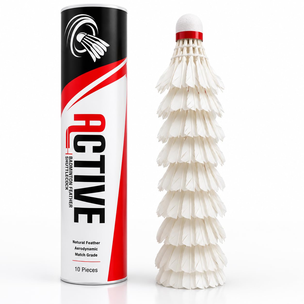 Active White Feather Shuttlecock | Match Grade Badminton Set | Durable Feather for Training, Practice Sessions, Club Matches & Outdoor Play Pack of 10-image-44