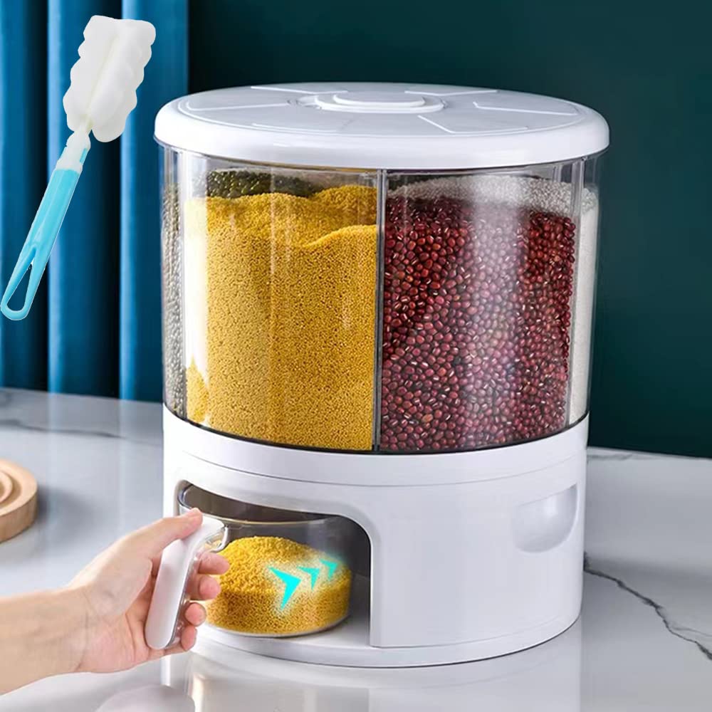 10KG Reis, Mehl, Aufbewahrungsbehälter für Trockenfutter, Aufbewahrungsbox für Vollkornreis, Dezimeter mit Deckel und Messbecher, 360° weiß