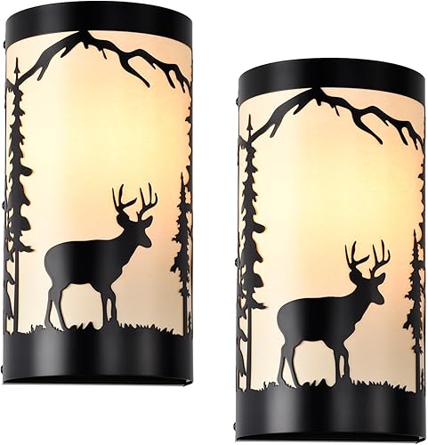 Miniatura 10 de Aplique de pared, apliques de pared de pergamino crema de metal de oso de granja, juego de dos, apliques de pared rústicos negros mate, apliques de