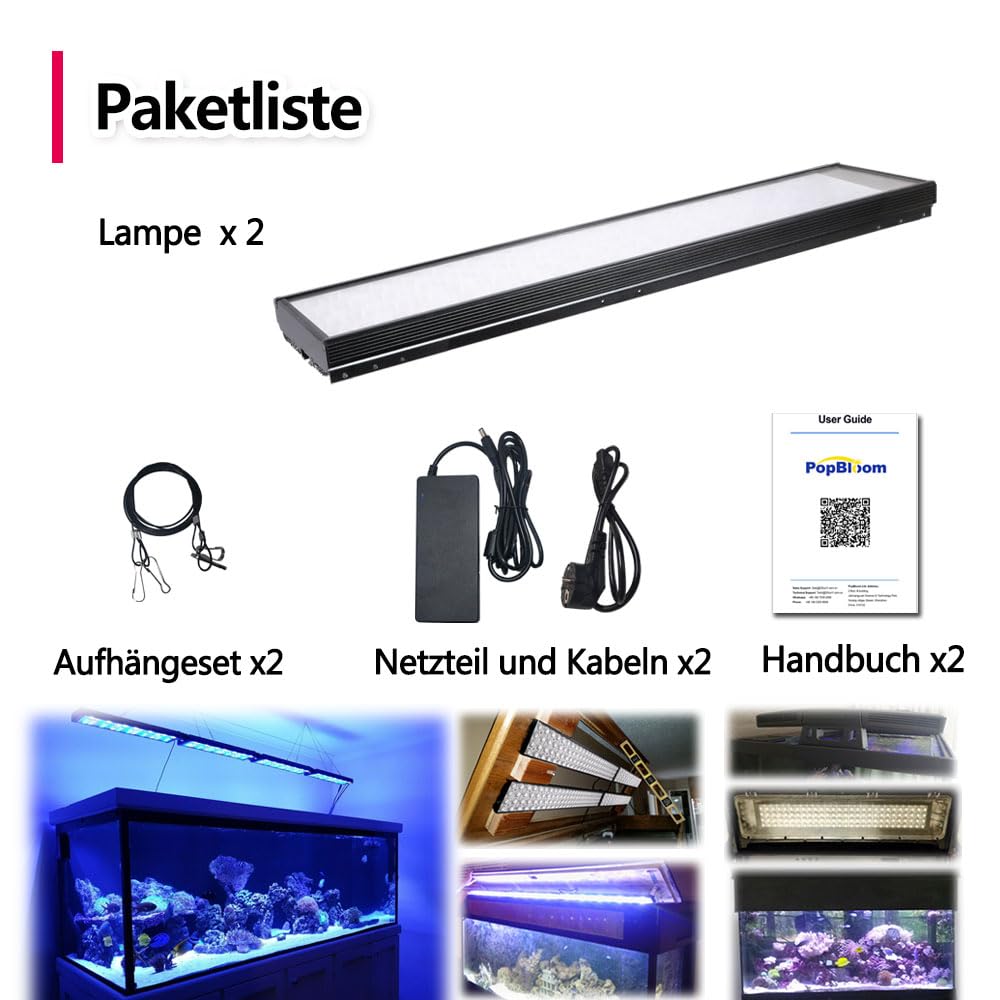 PopBloom Hertz54 intelligente App-Steuerung LED-Aquarienbeleuchtung led meerwasser Aquarium Beleuchtung Licht Meerwasser aquarium lampe für 120cm 4ft 48inch (120W, für 110-150cm)