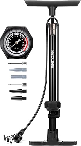 Hycline Bomba de piso para bicicleta con manómetro bombas de bicicleta de alta presión de tamaño completo de 160 PSI - Bomba de aire duradera para