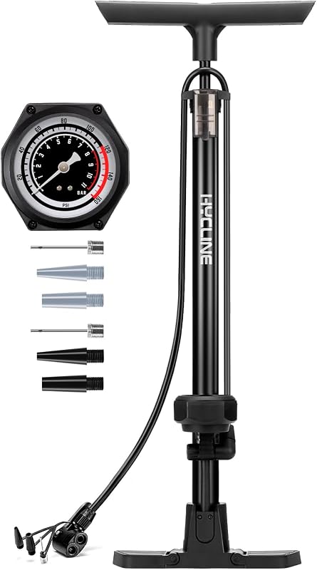 Hycline Bike Floor Pump with 160 PSI High Pressure Gauge - Full Size | Bicycle Tire Air Pump | Presta & Schrader Dual Valve | Long Hose | Ergonomic Handle | Road Gravel Mountain Bikes BMX MTB