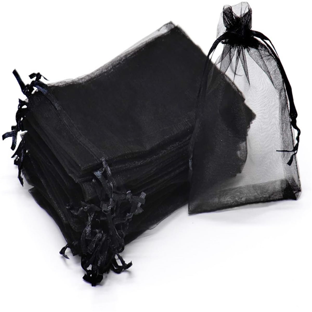 scicent Black Organza Jewellery Bags with Drawstring, 50pcs 10 x 15cm Little Organza Gift Pouches Candy Bags for Party Favor Holiday (10 * 15cm, Black)