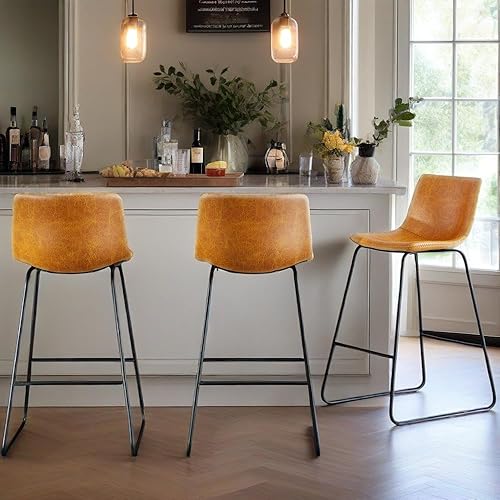 Miniatura 5 de Juego de 2 taburetes de bar de piel sintética, taburetes de bar de altura de mostrador, taburetes de mostrador de 26 pulgadas con respaldo,