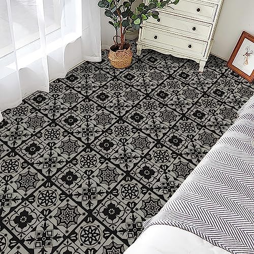Peel and Stick Floor Tile Dark Black and Green Vinyl Flooring, Total 20