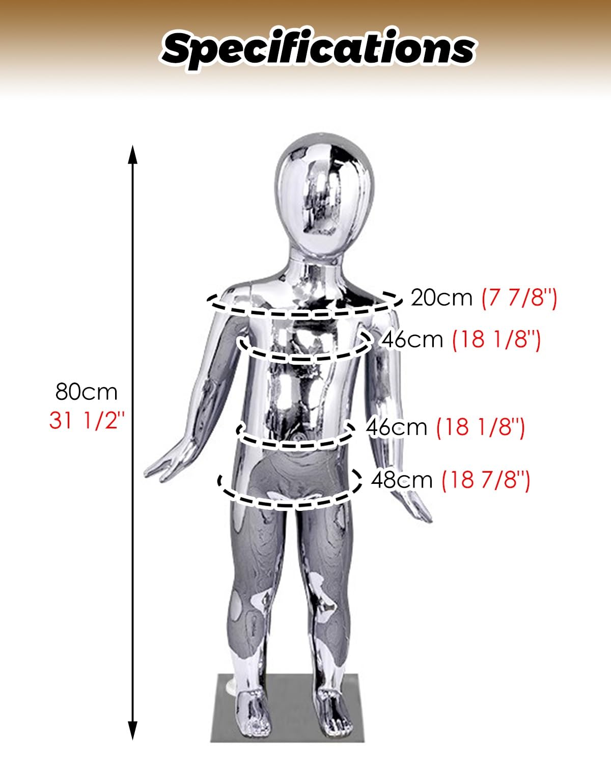 Manekin, błyszczący manekin dziecięcy z włókna szklanego 80 cm / 31 cali - forma sukienki na całe ciało do ekspozycji odzieży dziecięcej, do cosplay i sklepu, manekin młodzieżowy w srebrnym