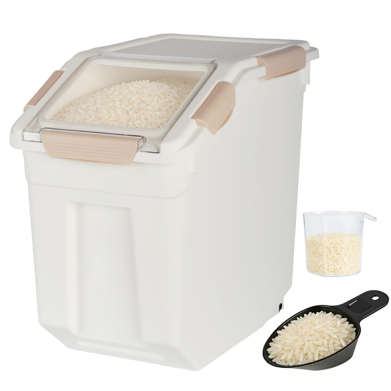 Toolzia Rice Dispenser 10kg with Scoop, Airtight Rice Storage Container Dry Food Dispenser Large Sealed Grain Containe Bin (Pink)
