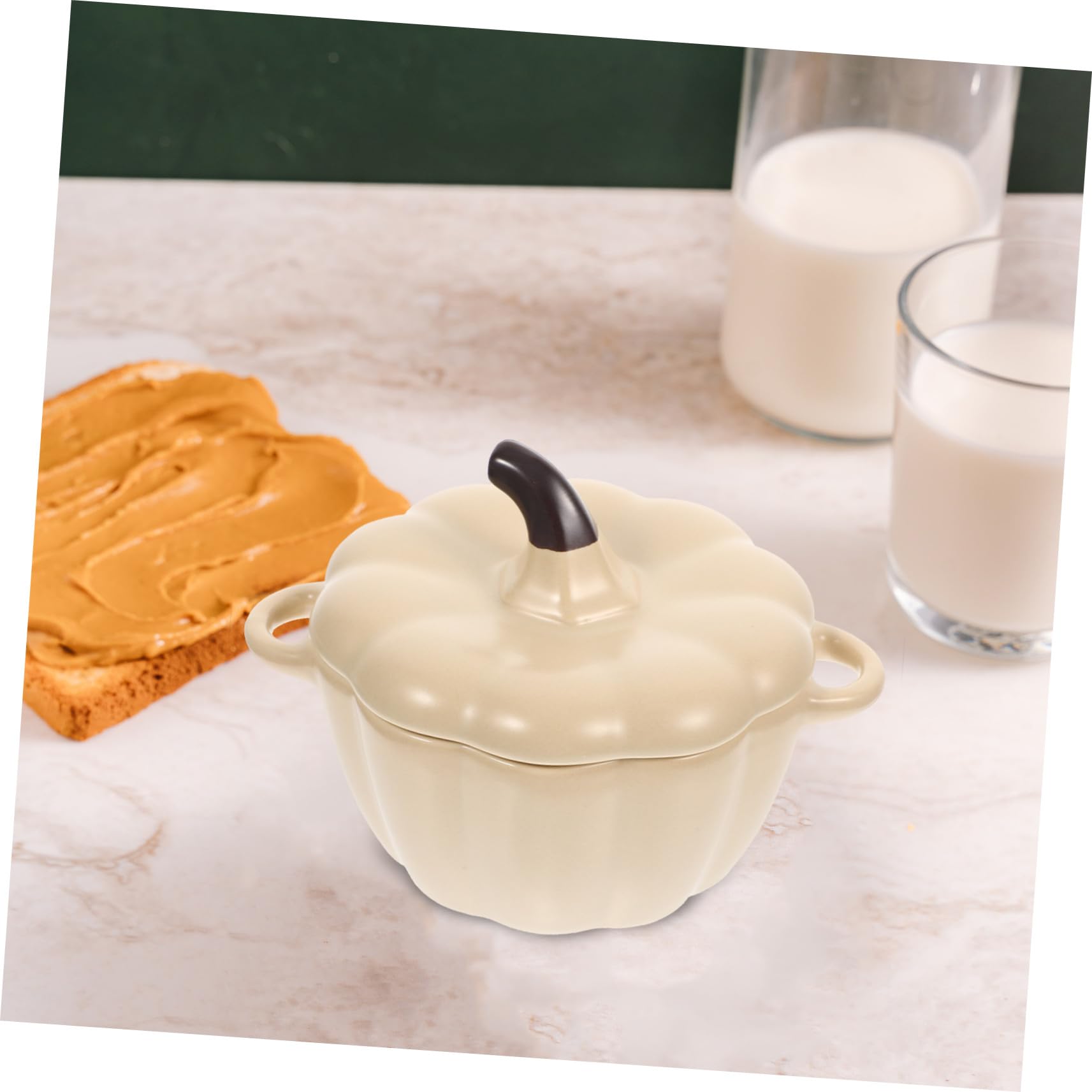 Bol de Cerámica con Tapa y Asas para Sopa y Postres Resistente al Calor Diseño Calabaza para Cocina Cuenco y Ligero para Yogur Ensalada y Guisos
