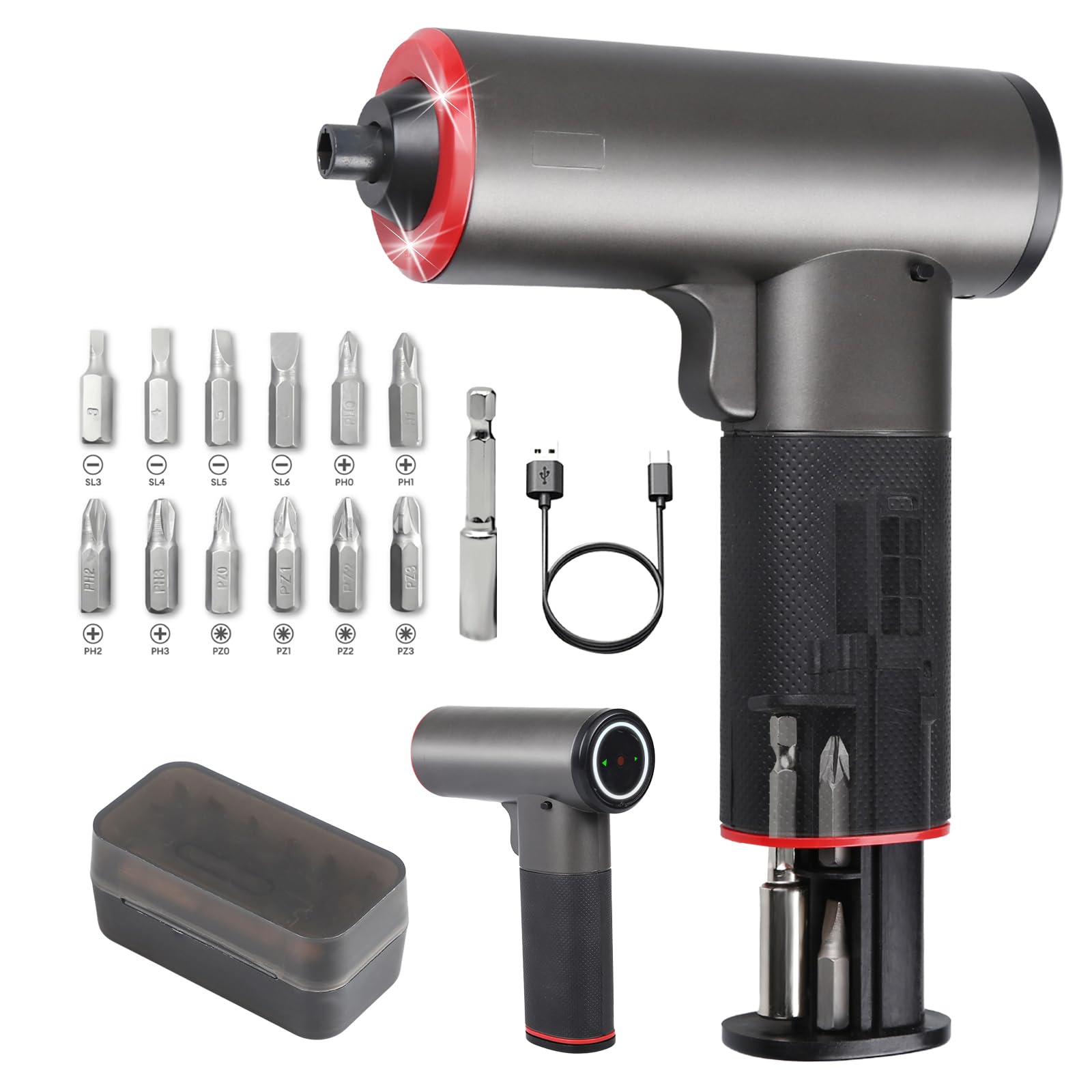 Electric Cordless Screwdriver Set 4V Rechargeable Screw Gun with 12 Drill Bits Screwdriver Kit with LED Light Separable
