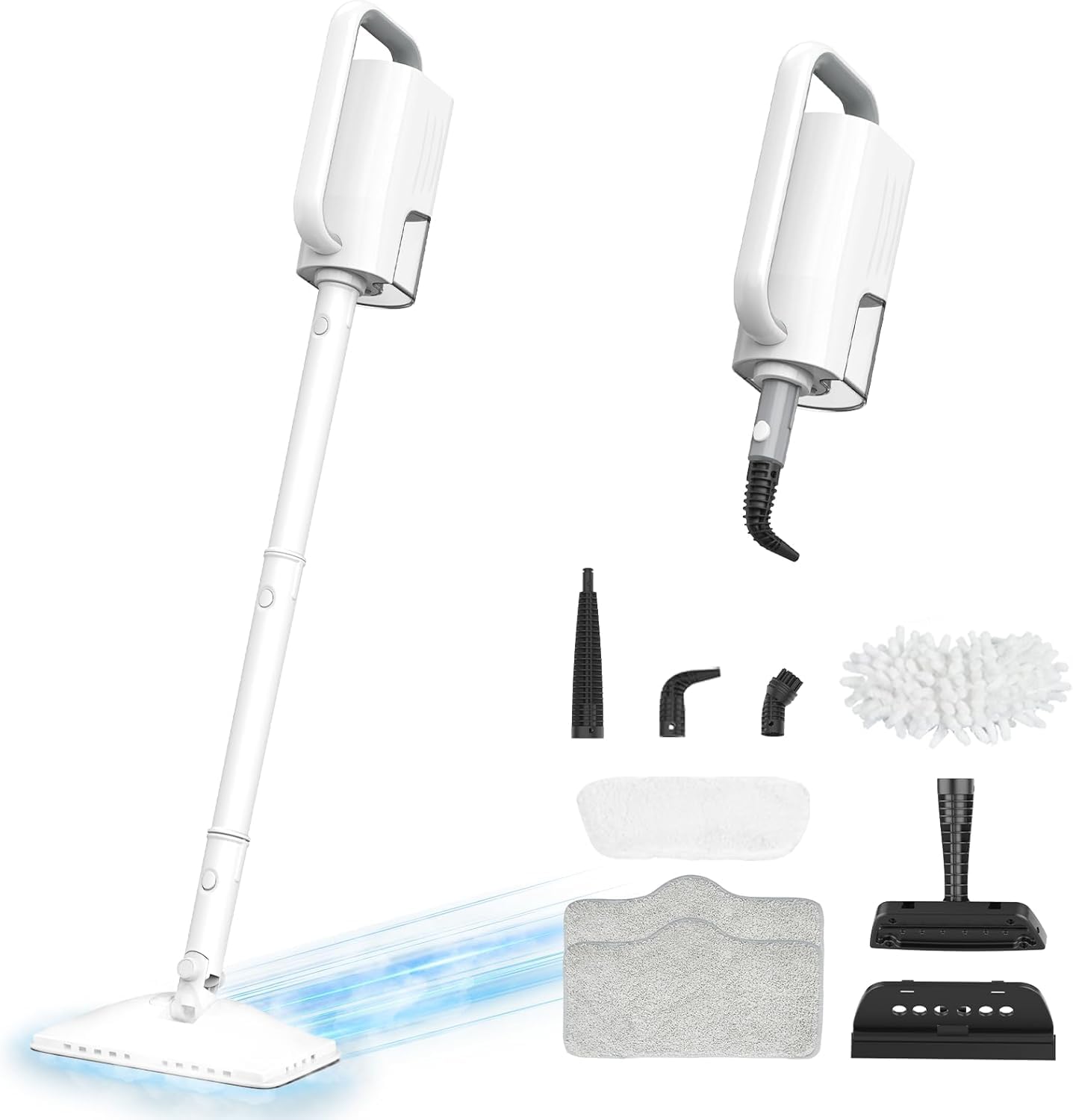 6-in-1 Steam Mop, 1200W Rotated Steam Cleaner for Home, 2 Modes, 400ML Removable Tank, 23FT Cord, 2 Washable Pads, Multi-Surface Steamer for Hard Floor, Laminate Floor, Tiles Cleaning (Pearl White)