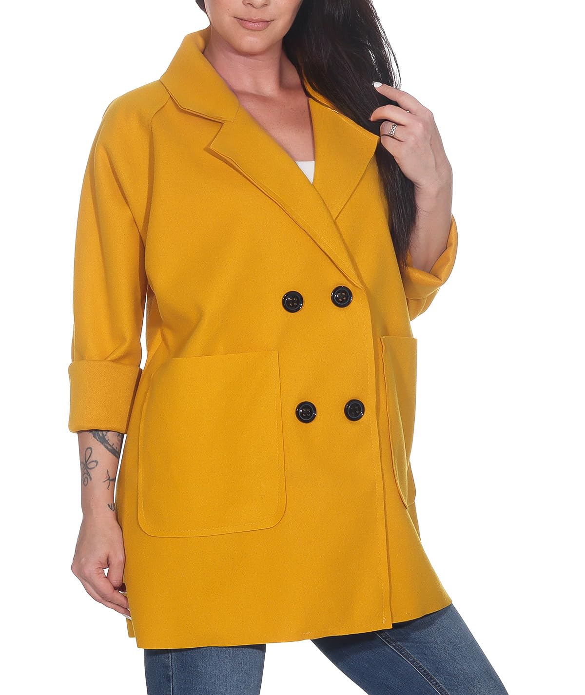 simarand Damen eleganter Kurzmantel Übergangsjacke Trench Coat Parka classisch 5590